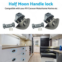 2x Zinc Alloy Half Moon Handle Push Lock Knob For Camper RV Kitchen Cabin Black
