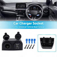 12V Dual USB Port Charger Socket Mount Panel Adapter Fits For Car Boat Caravan