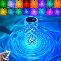 Crystal Table Lamp With Rose Diamond Touch LED Light Suitable For Universal Use, 3 or 16 Color, USB Powered