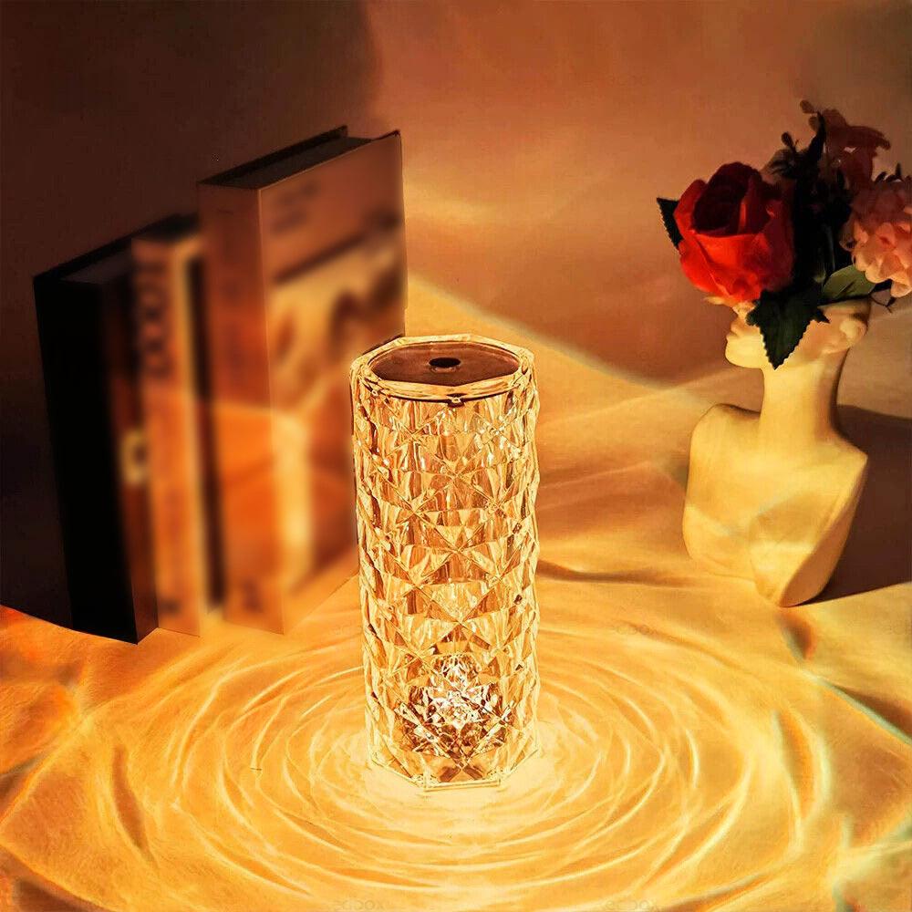 Crystal Table Lamp With Rose Diamond Touch LED Light Suitable For Universal Use, 3 or 16 Color, USB Powered
