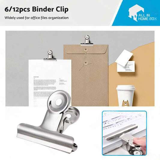 6/12PCS Stainless Steel Bulldog Paper Clip Metal Office Binder Grip Clamp 75mm