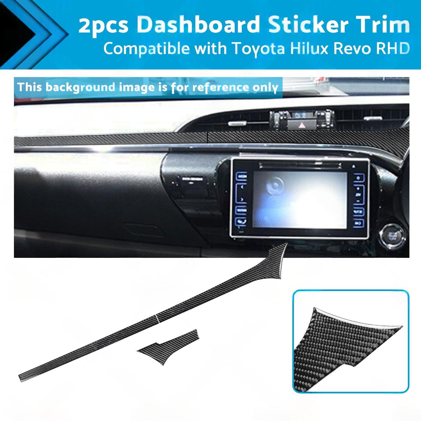 Carbon Fiber Dashboard Sticker Trim Suitable For Toyota Hilux Revo 2015-2023 RHD