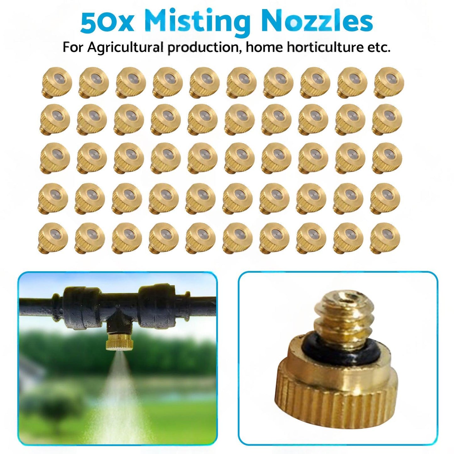 50x Brass Misting Nozzles 0.024 inch Suitable For Cooling System Water Mister Sprinkle
