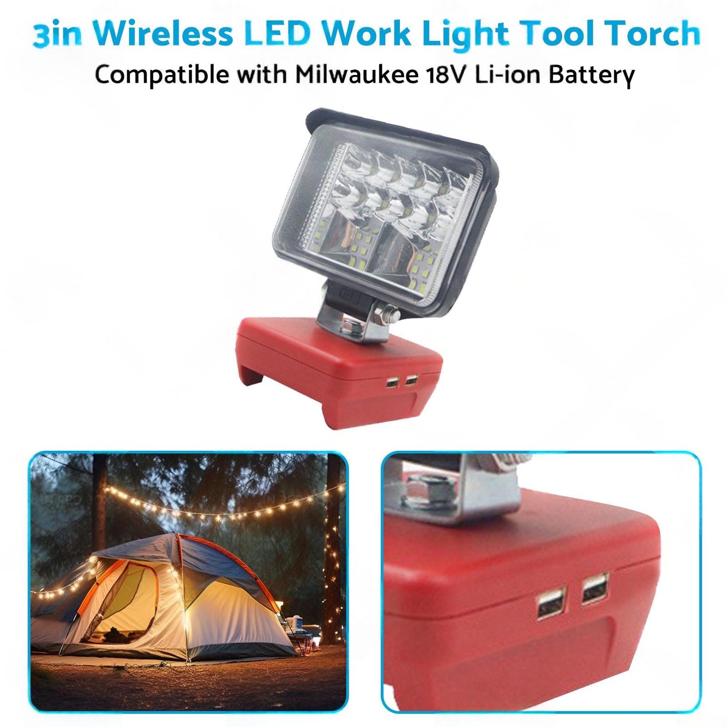 3in Wireless LED Work Light Torch Suitable For Milwaukee 18V Li-ion Battery