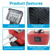 3in Wireless LED Work Light Torch Suitable For Milwaukee 18V Li-ion Battery