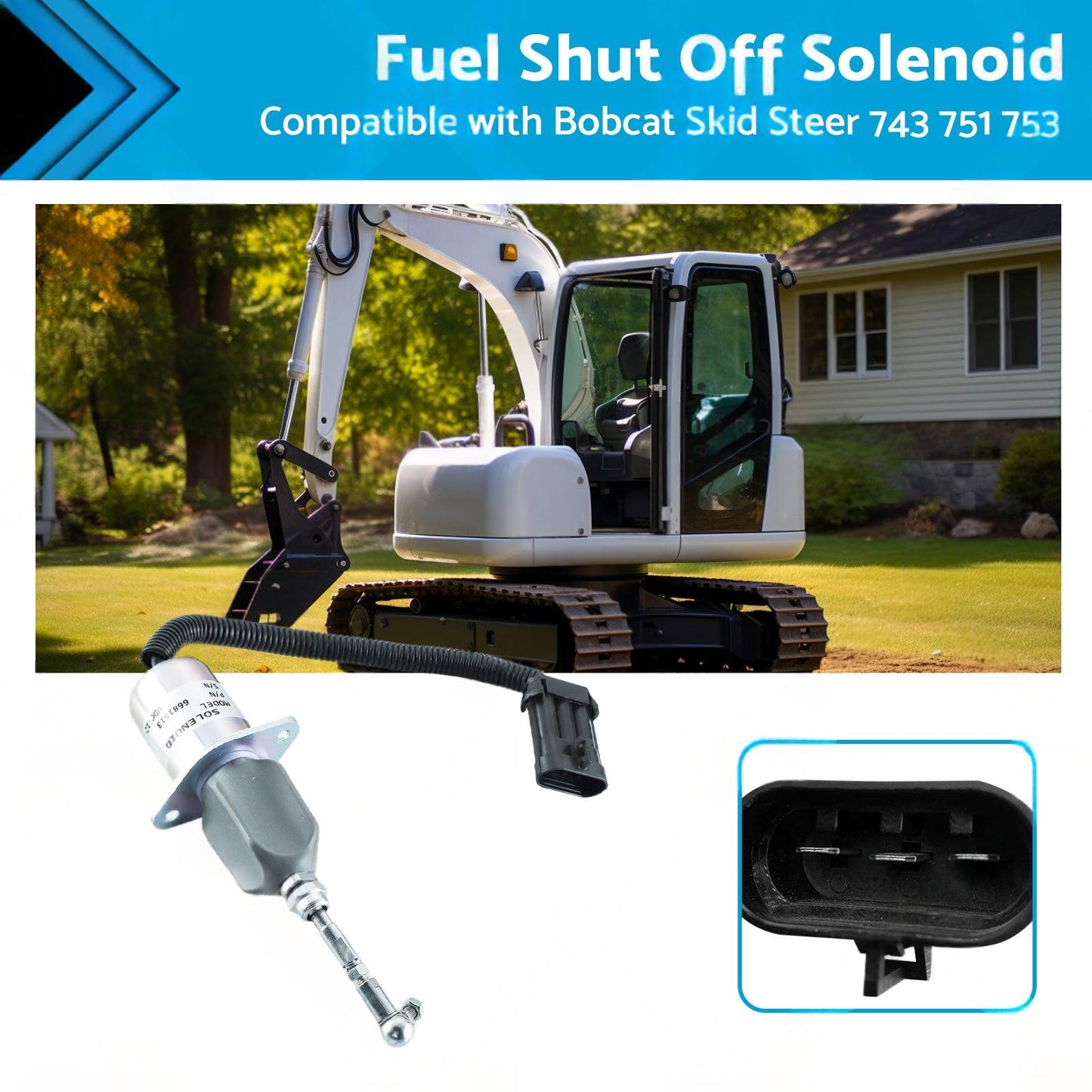 Fuel Shut Off Solenoid Kit Suitable For Bobcat Skid Steer 743 / 751 / 753 / T190 / S185