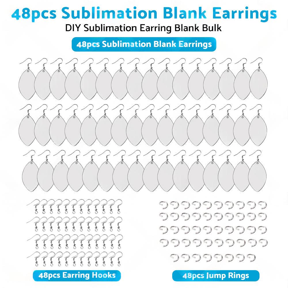 48PCS Sublimation Blank MDF Rugby Earring Double-Sided w  Hook and Jump Ring DIY