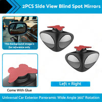 2PCS Car Exterior Panoramic Door Side Rear View Mirror Blind Spot Wide Angle 360