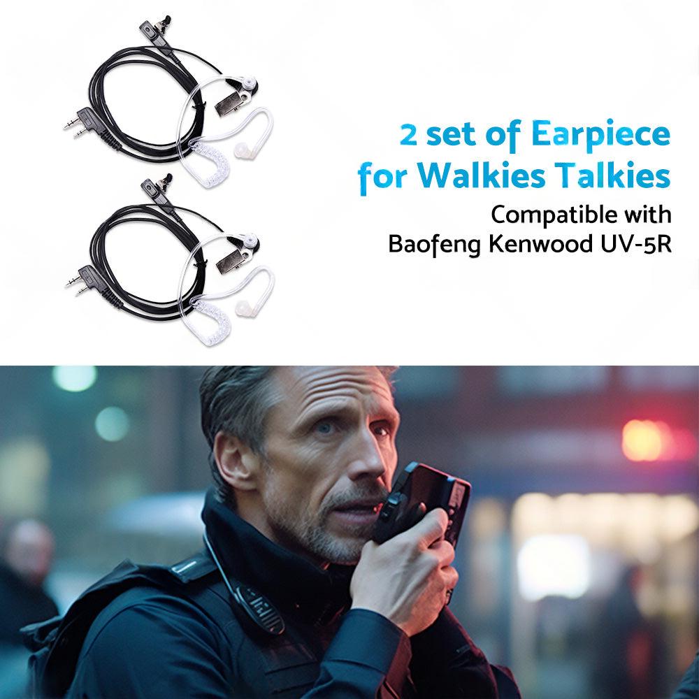 2PCS Covert Acoustic Tube Earpiece Headset Mic Suitable for Baofeng Kenwood