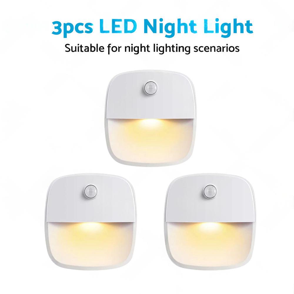 3 PCS Cordless Battery-Powered LED Night Light Motion Sensor Light-Warm White