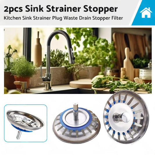 2PCS Kitchen Sink Strainer Plug Waste Drain Stopper Filter Stainless Steel
