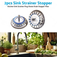 2PCS Kitchen Sink Strainer Plug Waste Drain Stopper Filter Stainless Steel