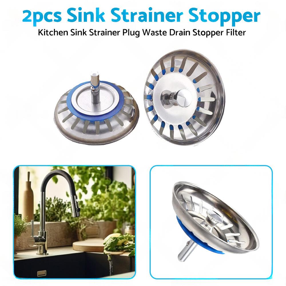 2PCS Kitchen Sink Strainer Plug Waste Drain Stopper Filter Stainless Steel