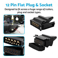 Pair 12 Pin Plug and Socket Connectors Suitable For Trailer Camper Caravan 4WD