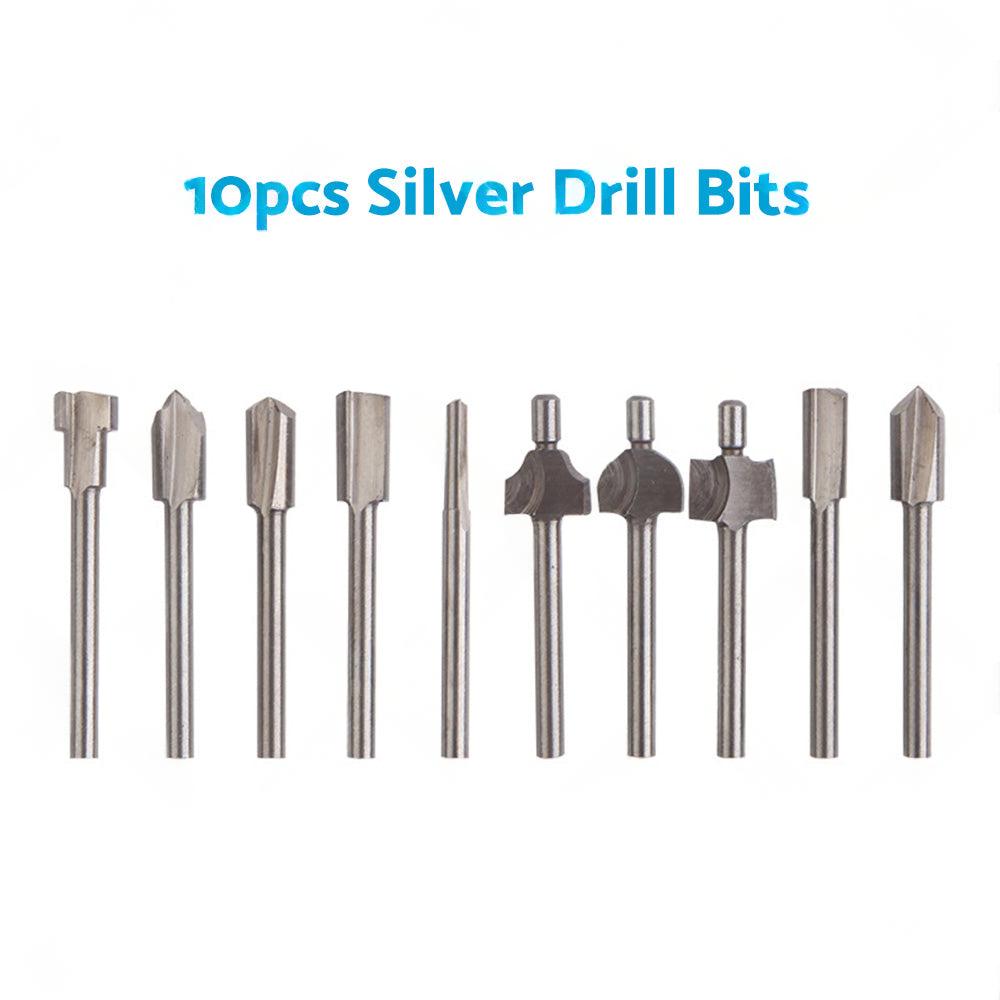 Set of 10 3mm Titanium Mini Hss Router Bit Trimmer Shank Electric Trimmer Tool