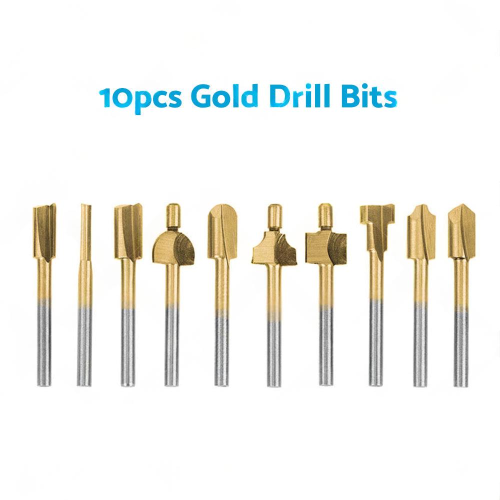 Set of 10 3mm Titanium Mini Hss Router Bit Trimmer Shank Electric Trimmer Tool