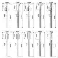 Set of 10 3mm Titanium Mini Hss Router Bit Trimmer Shank Electric Trimmer Tool