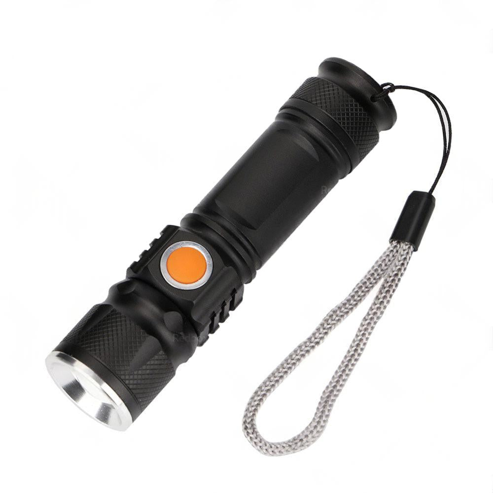 1x Black USB Rechargeable LED Flashlight Torch Suitable For Outdoor Use, Waterproof