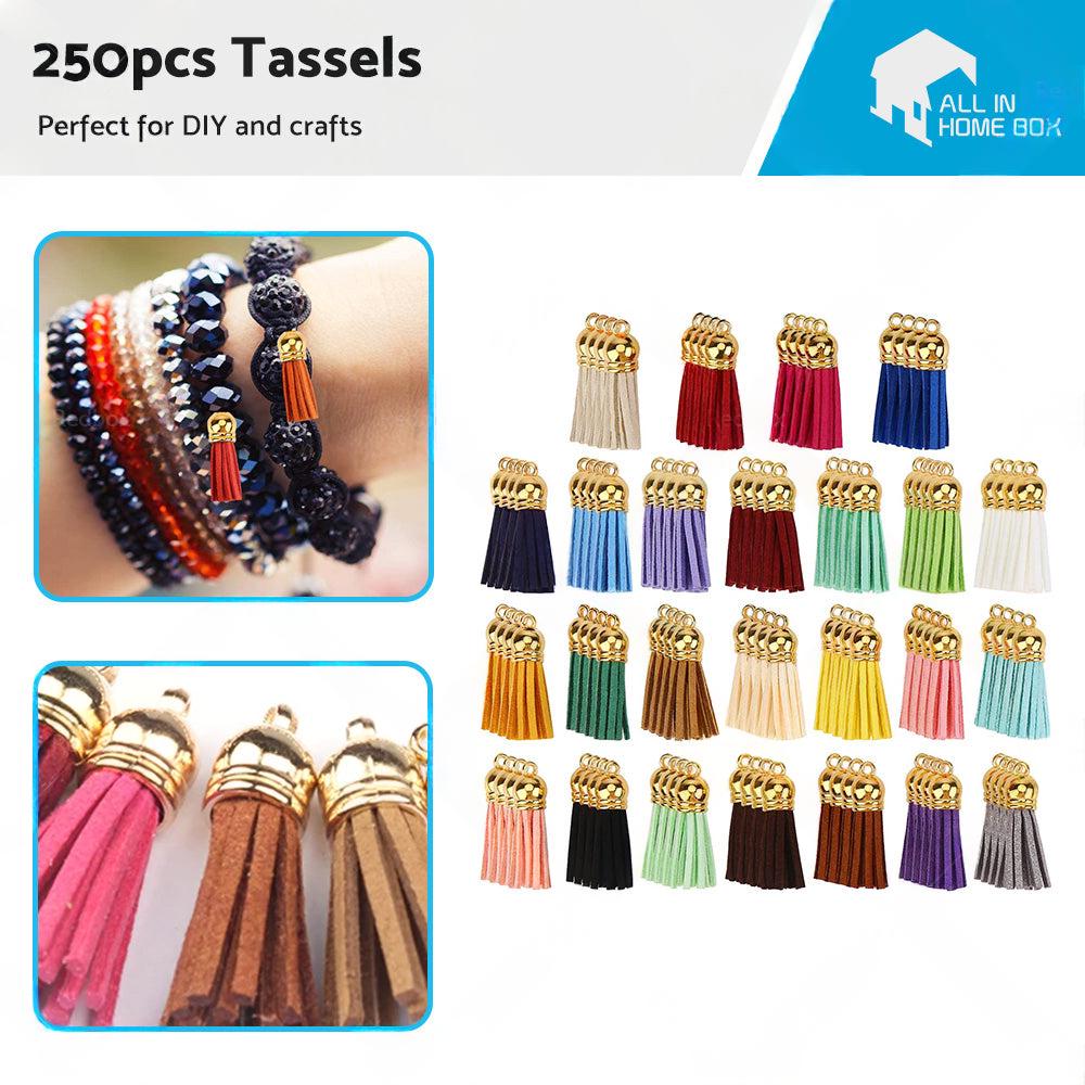 250PCS Keychain Ring Tassels Bulk Colored Leather Tassel Pendants Jewelry DIY
