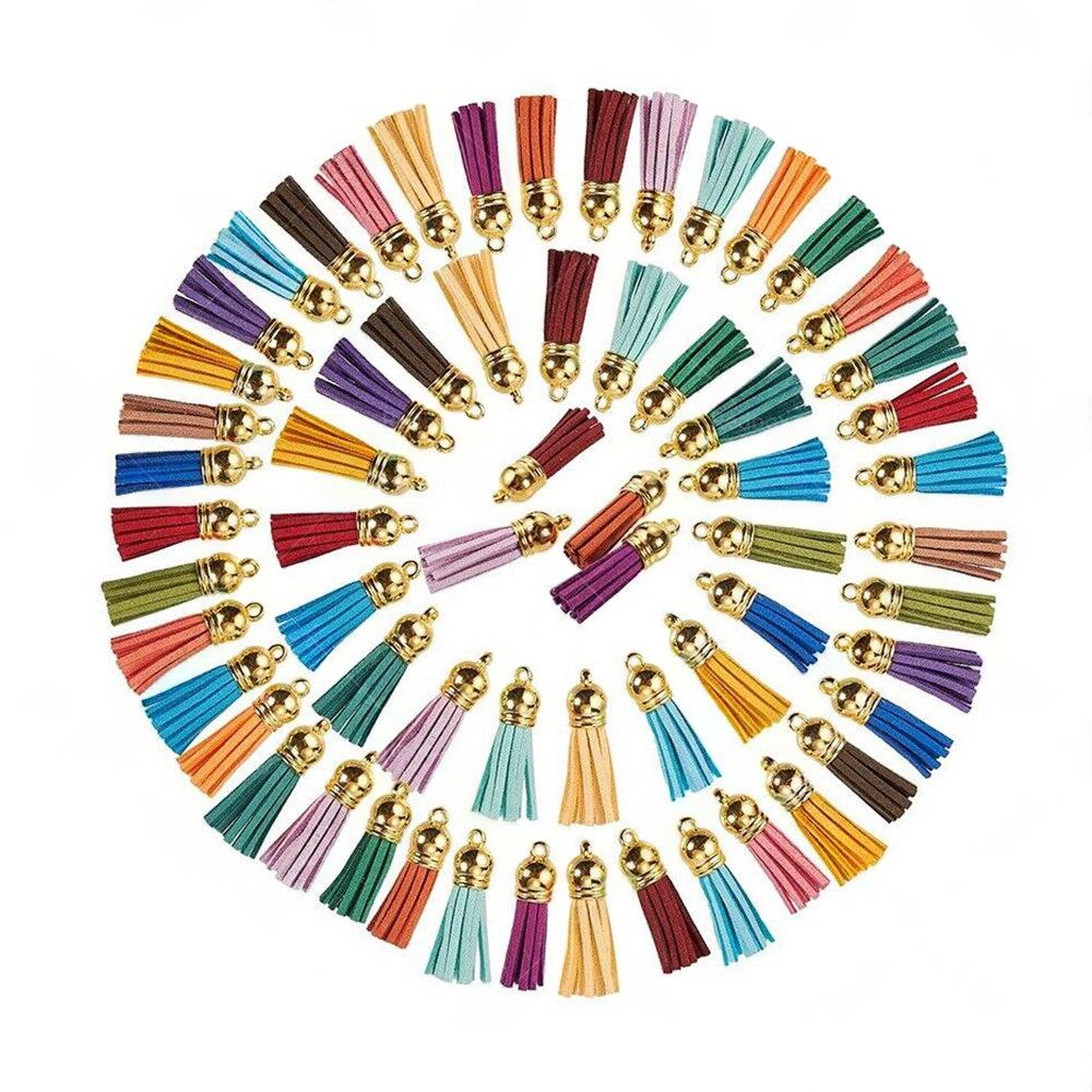 250PCS Keychain Ring Tassels Bulk Colored Leather Tassel Pendants Jewelry DIY