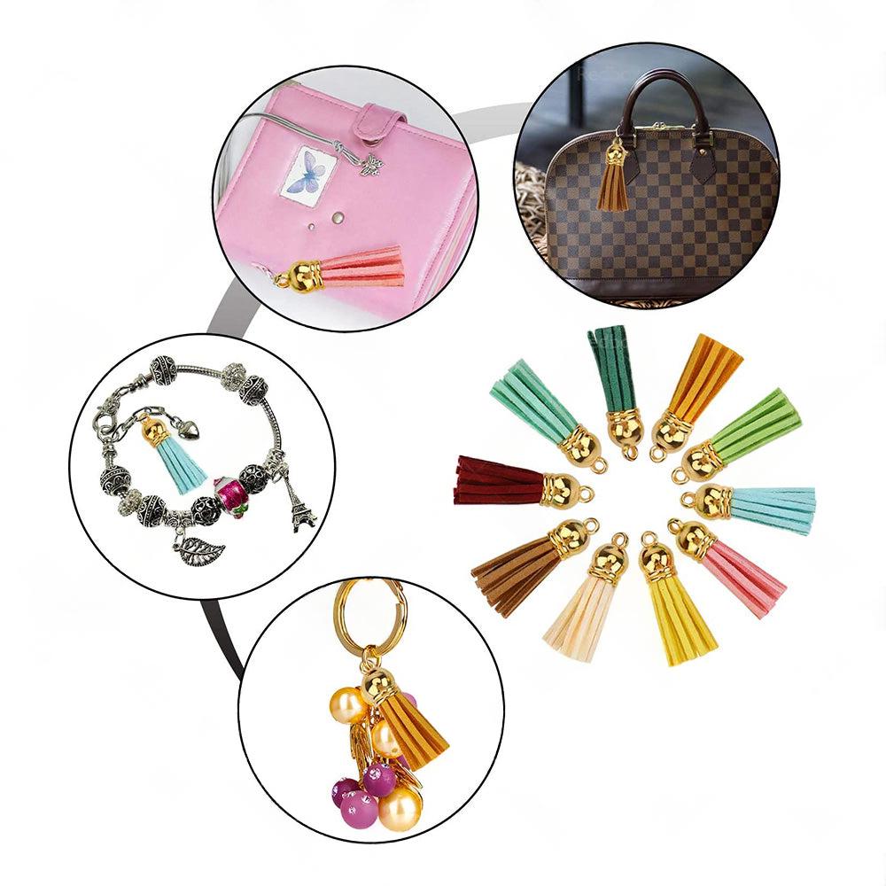 250PCS Keychain Ring Tassels Bulk Colored Leather Tassel Pendants Jewelry DIY