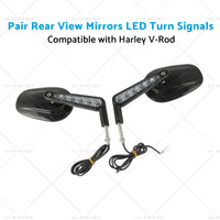 2x Rear View Mirrors LED Turn Signals Muscle Suitablefor Harley Davidson V-Rod