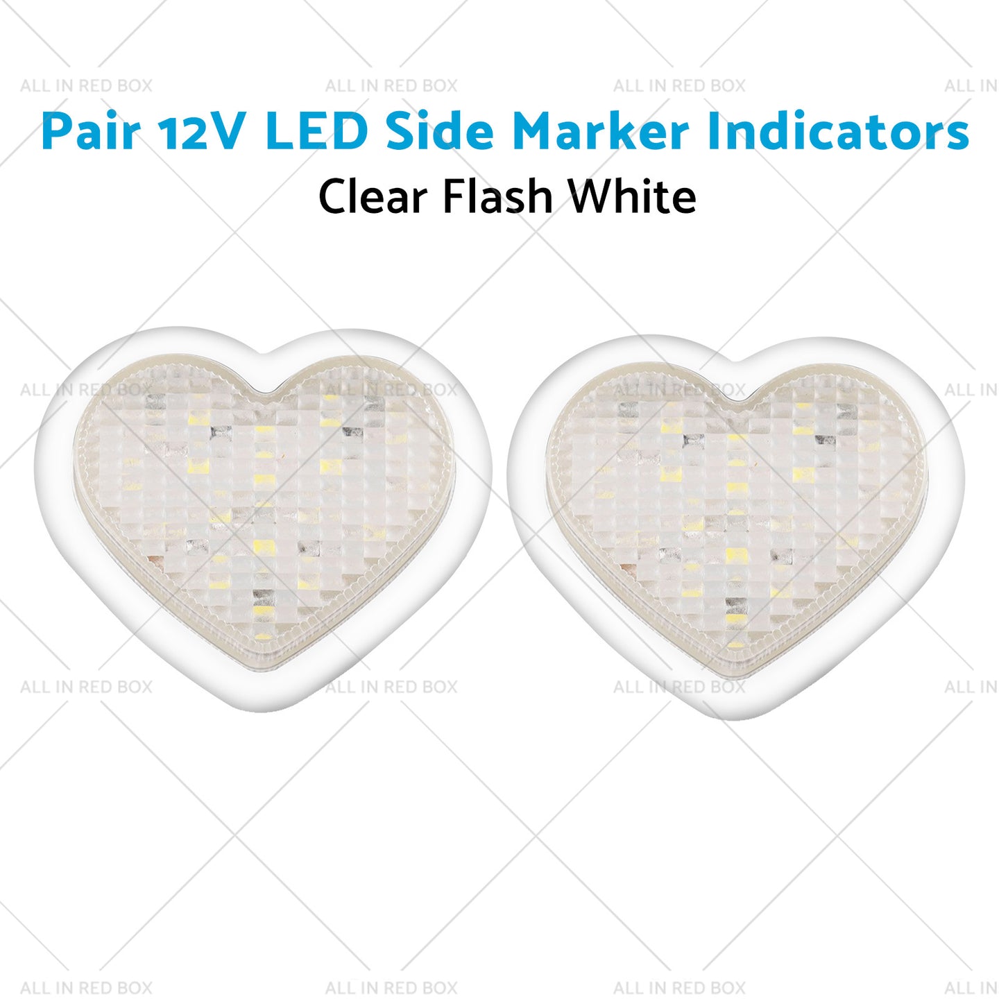 {{ Heart Pair 12V LED Side Marker Indicators Clear Flash White }} - Buy Car Parts Online at {{ Kaka Auto Parts }}.