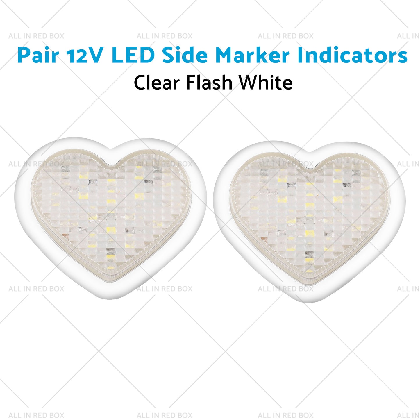 {{ Heart Pair 12V LED Side Marker Indicators Clear Flash White }} - Buy Car Parts Online at {{ Kaka Auto Parts }}.