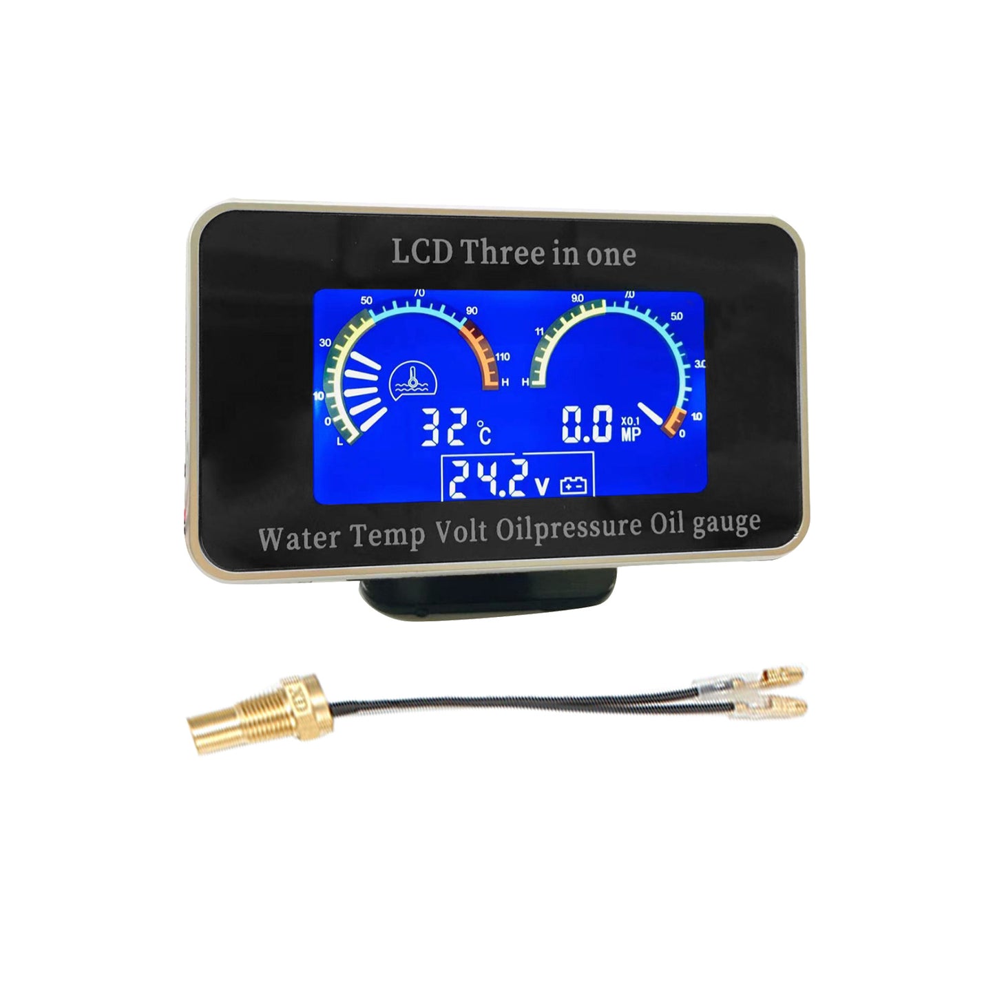 3in1 LCD Oil Pressure Gauge Monitor+Voltmeter+Water Temp Gauge 12V/24V Car Truck