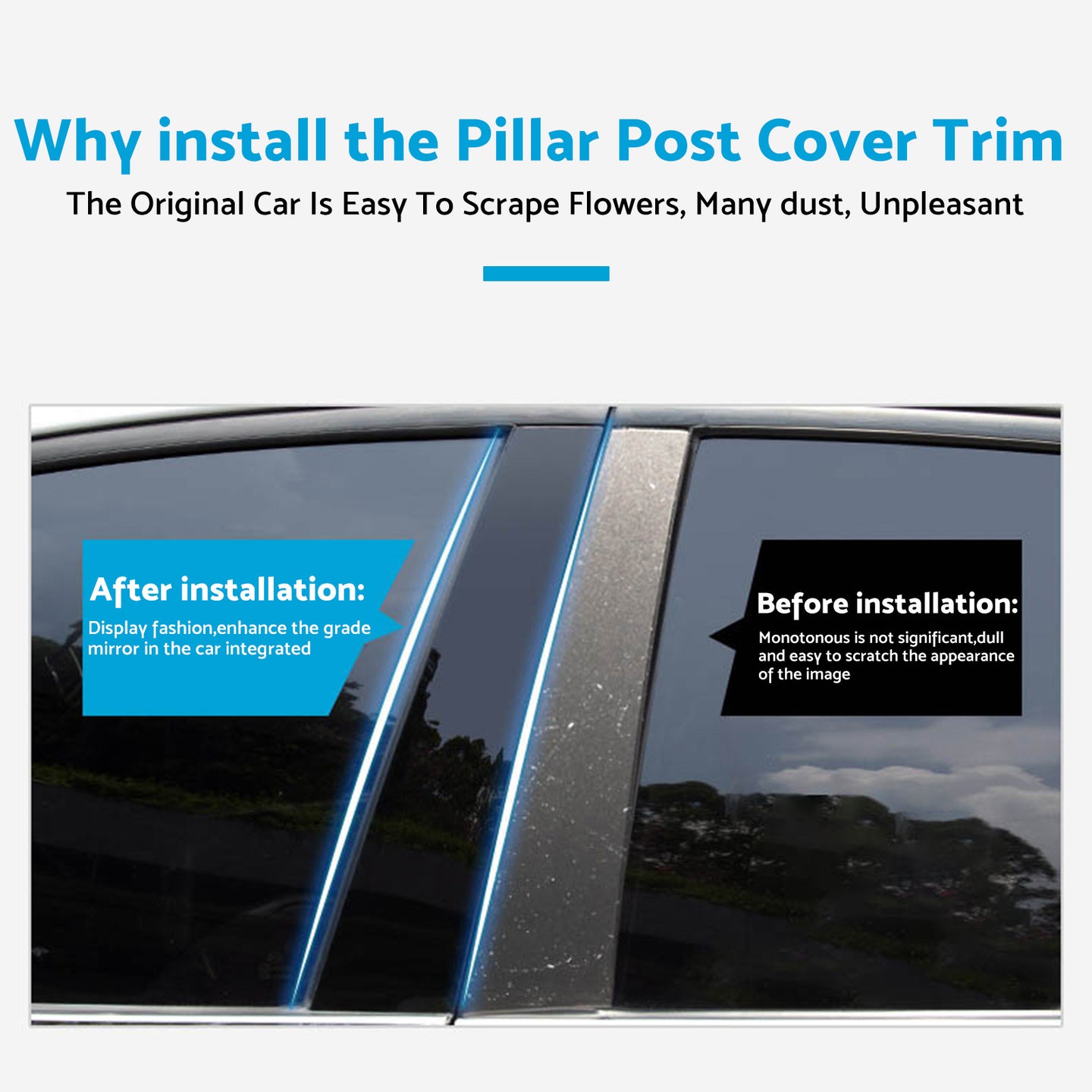 {{ Gloss Black Pillar Posts Door Trim Cover Suitable For Toyota RAV4 2019-2024 }} - Buy Car Parts Online at {{ Kaka Auto Parts }}.