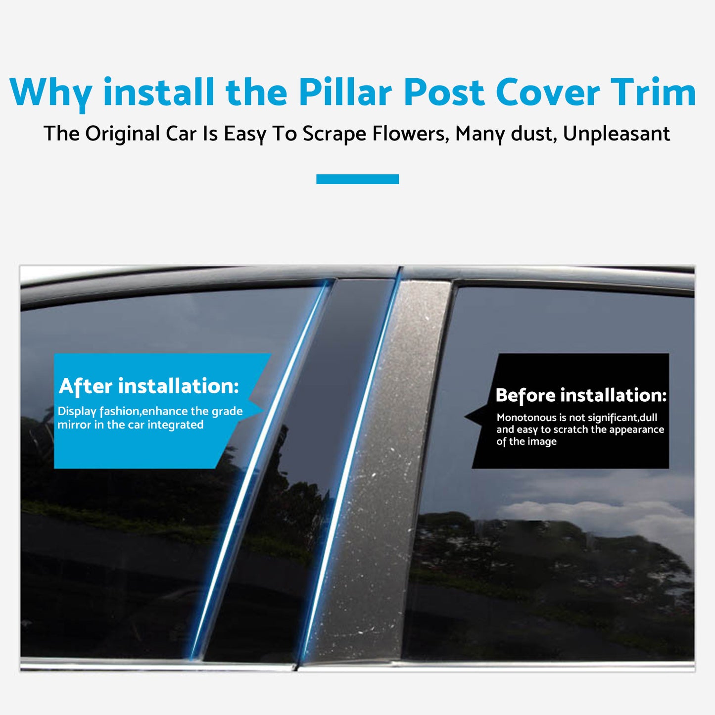 {{ Gloss Black Pillar Posts Door Trim Cover Suitable For Toyota RAV4 2019-2024 }} - Buy Car Parts Online at {{ Kaka Auto Parts }}.