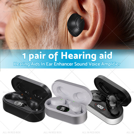 1 pair of digital rechargeable hearing aids, voice amplifier – Silver + Black, in-ear sound amplifiers