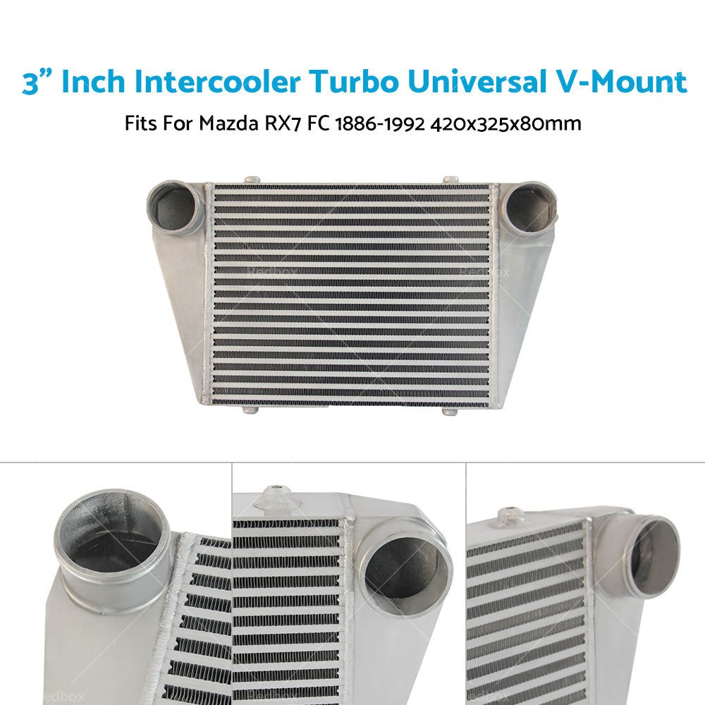 3 inch Intercooler Turbo Universal V-Mount For Mazda RX7 FC 86-92 420x325x80mm