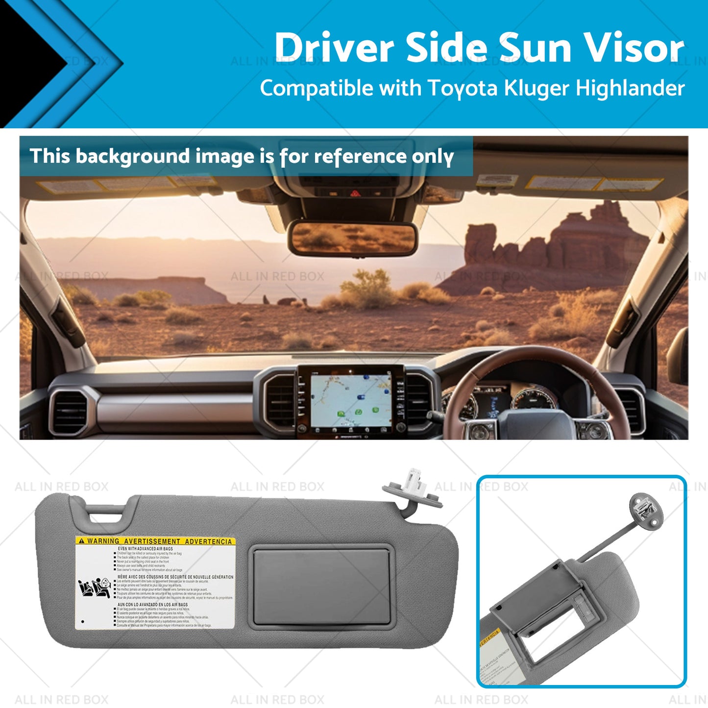 Right Driver Side Sun Visor W  Vanity Light SuitableFor Toyota Kluger 14-19 Gray