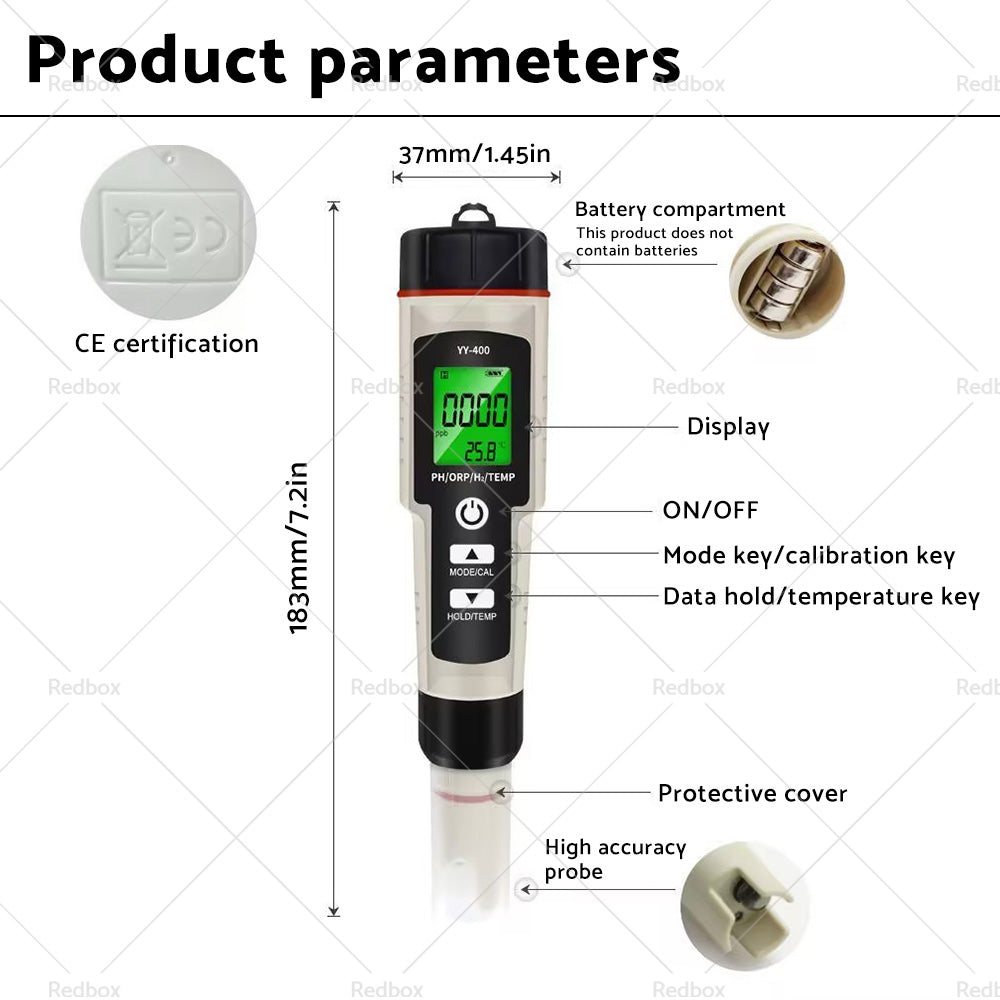 Portable 4 In 1 Hydrogen-Rich Test Pen PH ORP TEMP Water Quality Meter Tester