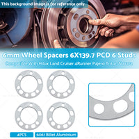 4PCS 6mm Wheel Spacers 6X139. 7 PCD 6 Studs Suitable For Hilux Land Cruiser