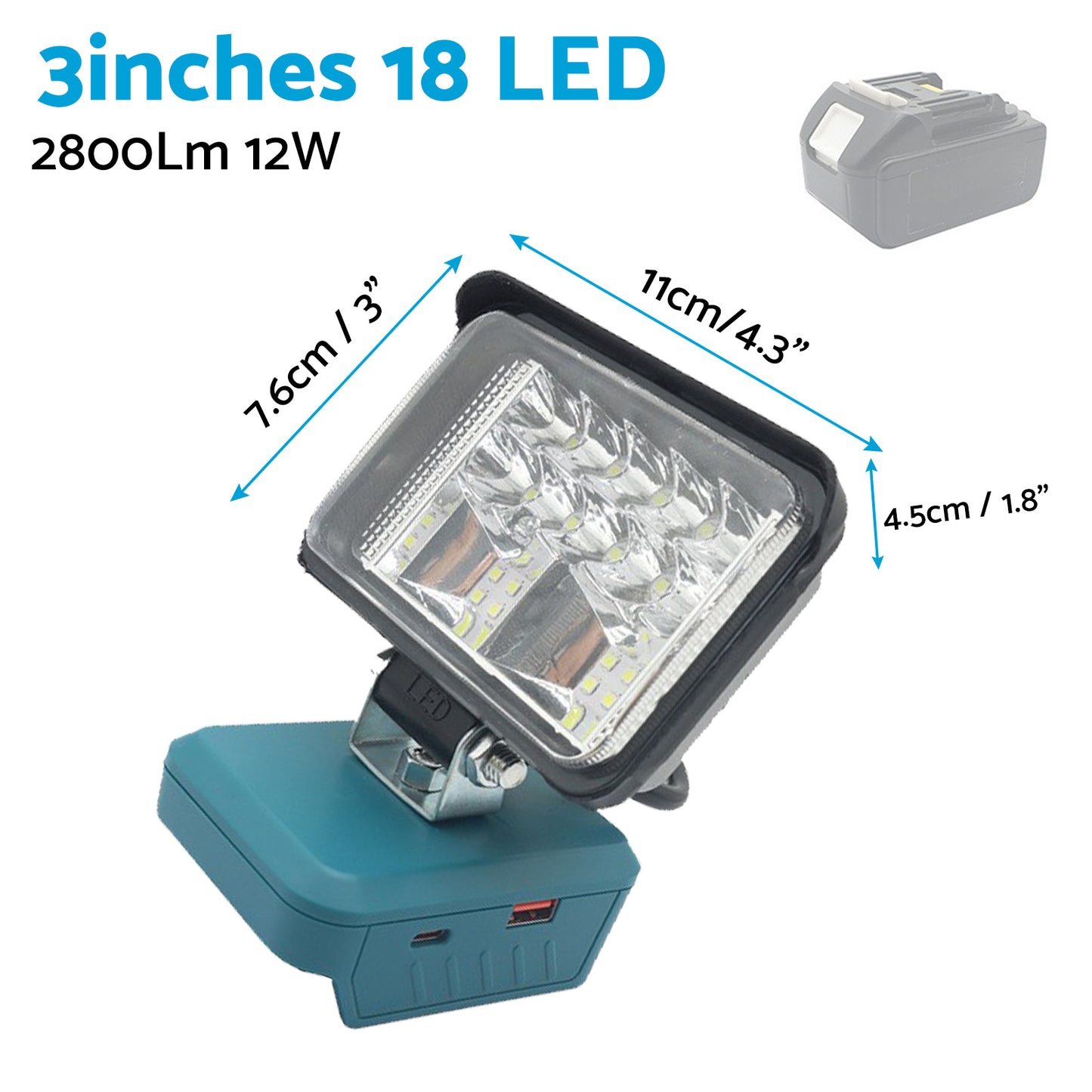 3in LED Work Light Suitable For Makita 18V Li-Ion Battery Workshop Flashlight