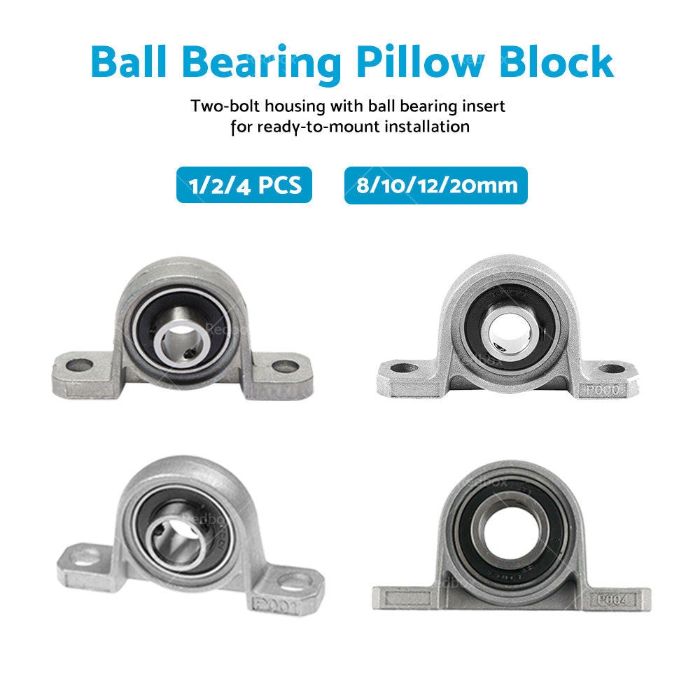 4PCS 8/10/12/20mm Inner Diameter Ball Bearing Pillow Block Zinc Alloy Metal