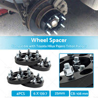 4X Wheel Spacers 25mm 6x139. 7 M12x1. 5 Suitable For Hilux Pajero Triton Ranger