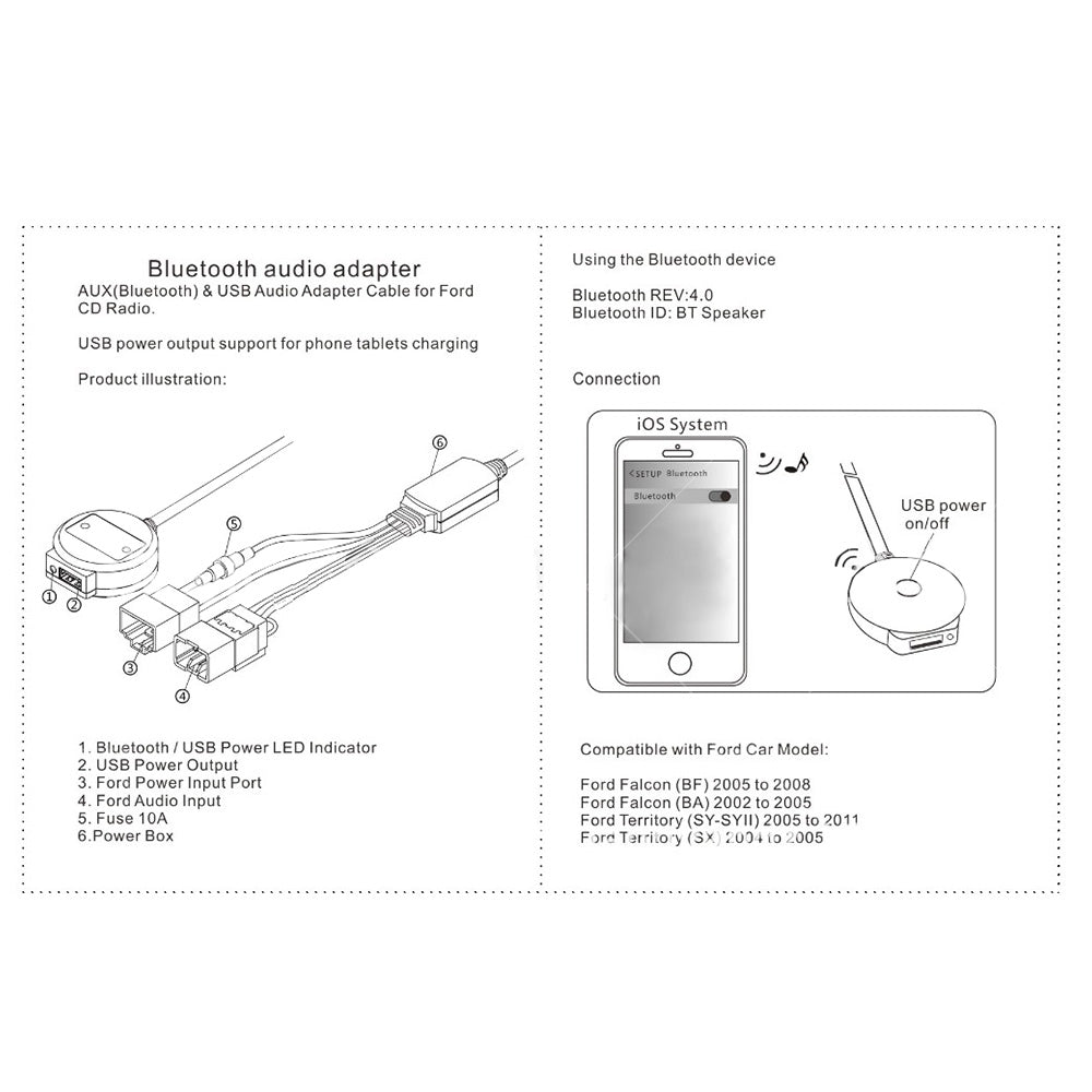 3. 5mm Car Stereo Audio Adapter Bluetooth-compatible Cable Suitable For Ford