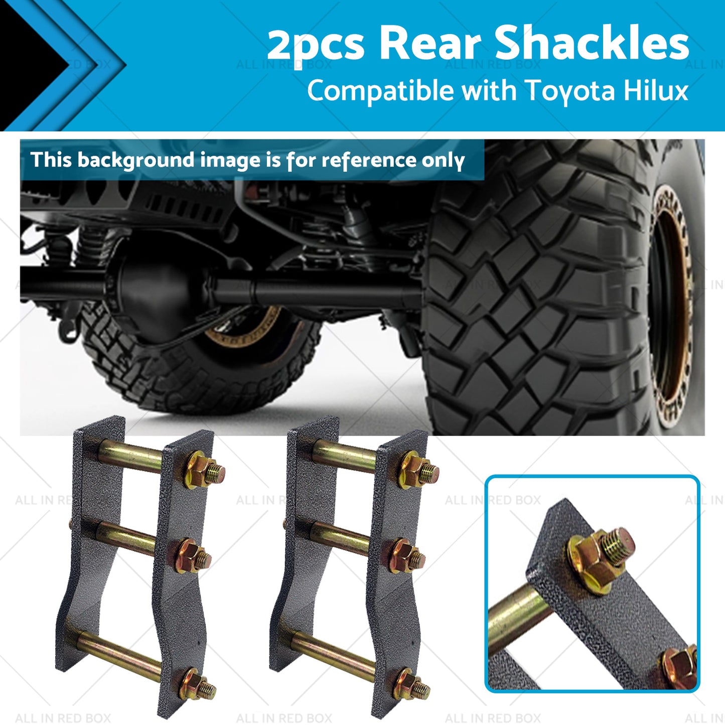 2x Rear Extended Greasable Shackles 2 inch  50mm Lift Suitable For Toyota Hilux KUN26