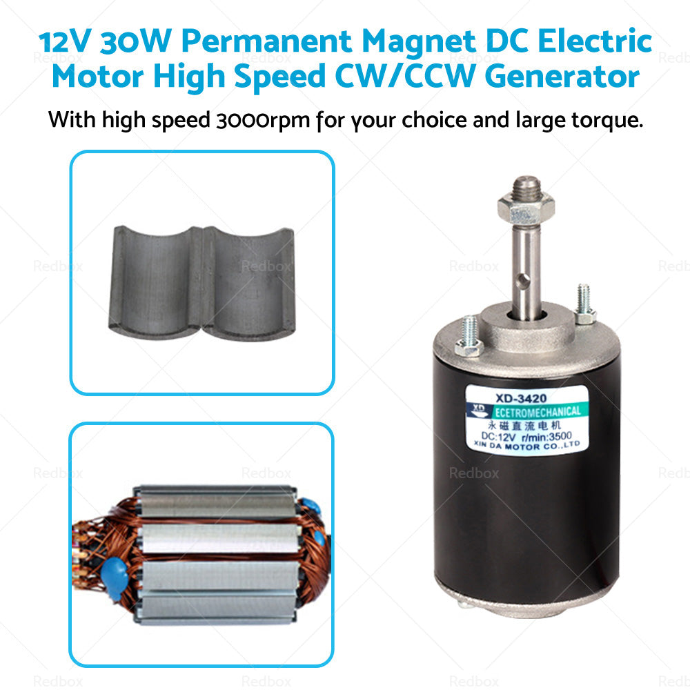 12V 30W Permanent Magnet DC Electric Motor High Speed CW CCW Generator