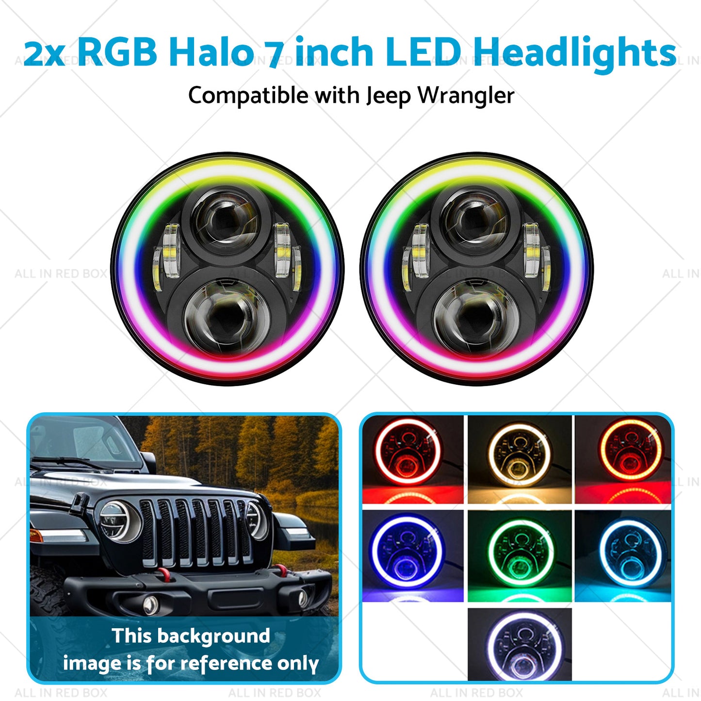 RGB Halo 7 inch LED Headlights Projector Hi Lo Beam DRL Suitable for Jeep GQ