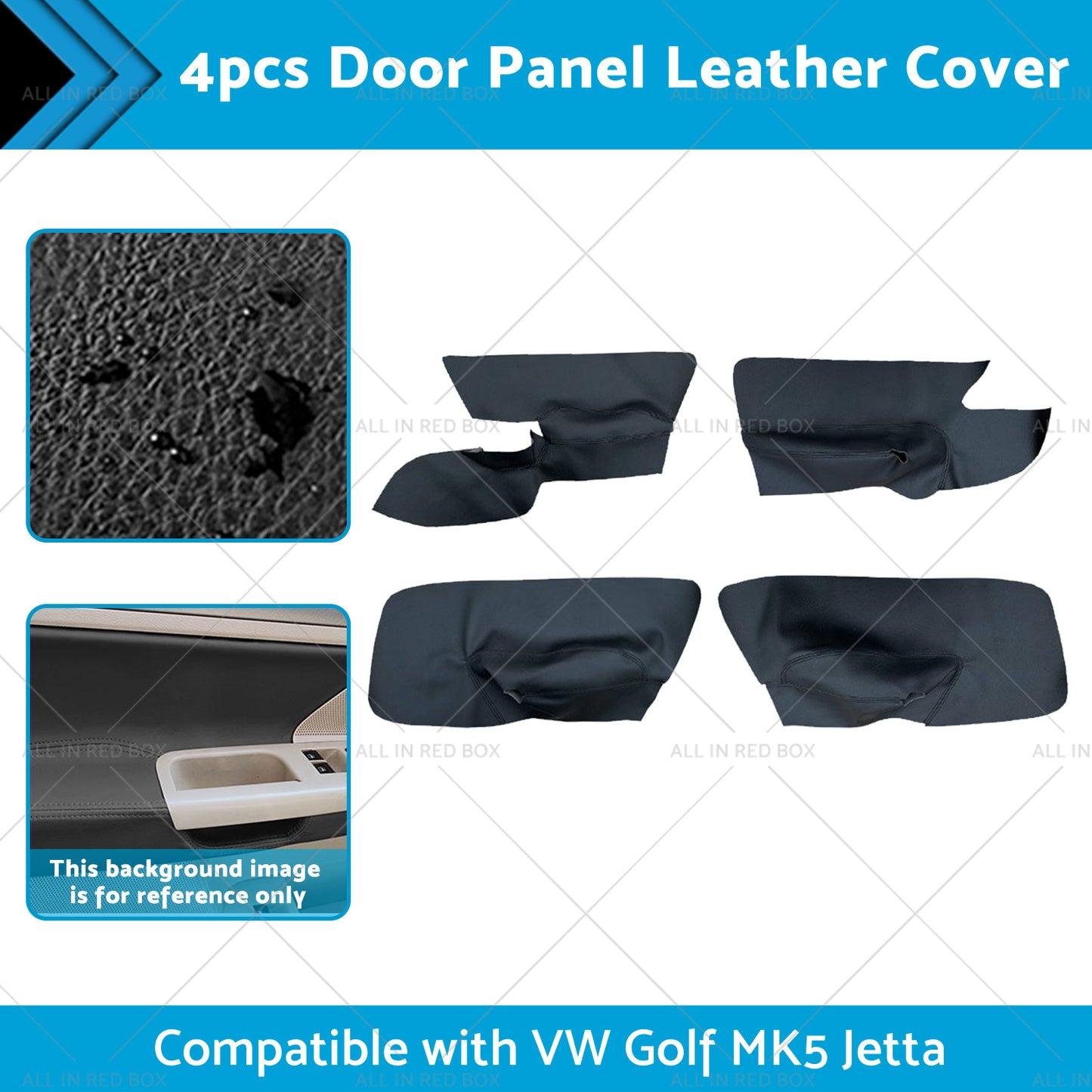 4PCS Black Leather LH RH Door Armrest Panel Cover Suitable For VW Jetta Golf MK5