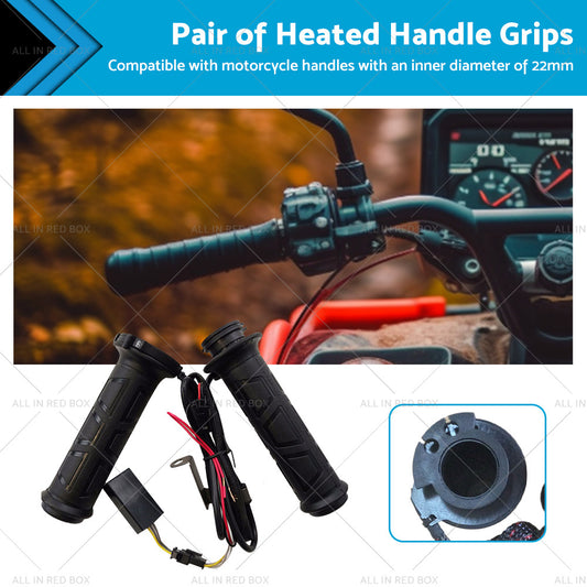 12v Motorcycle Heated Hand Rubber Grips 22mm 7 8'' Handlebar Grip Adjustable Hot