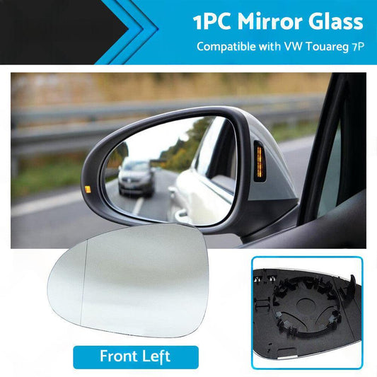 Left Heated Convex Mirror Glass with Base Suitable for VW Touareg 7P