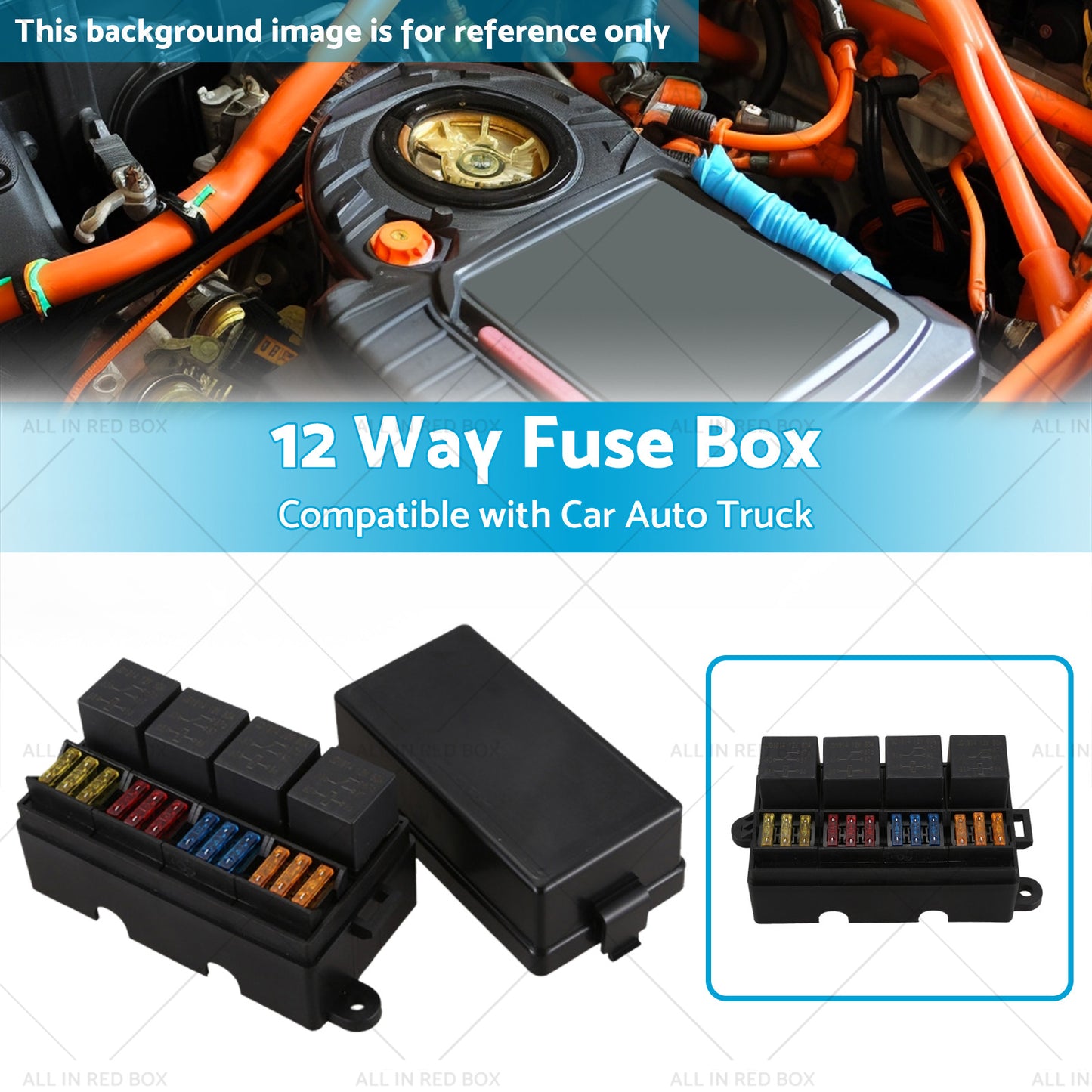 12 Way Blade Fuse Box 4-Relay Holder and Terminal and Fuse 12V 40A Car Auto Truck 4Pin