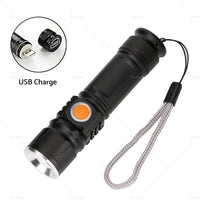 1pcs Black USB Rechargeable LED Flashlight Waterproof Torch Outdoor