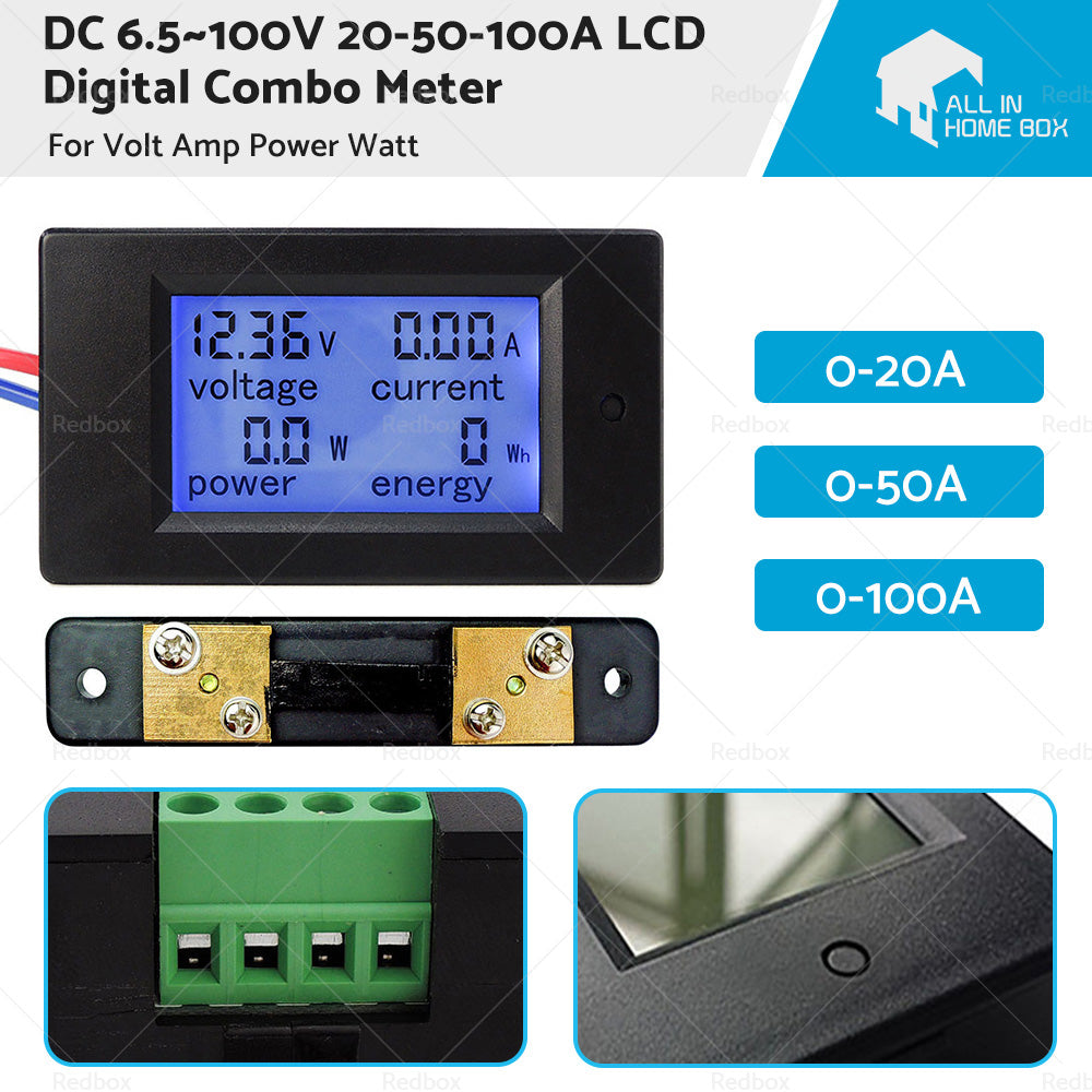 DC 6. 5~100V 20-50-100A LCD Digital Combo Panel Display Volt Amp Power Watt Meter