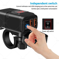 {{ Dual USB Port Motorcycle Fast Charger Socket LED Voltmeter Display ON OFF Switch }} - Buy Car Parts Online at {{ Kaka Auto Parts }}.